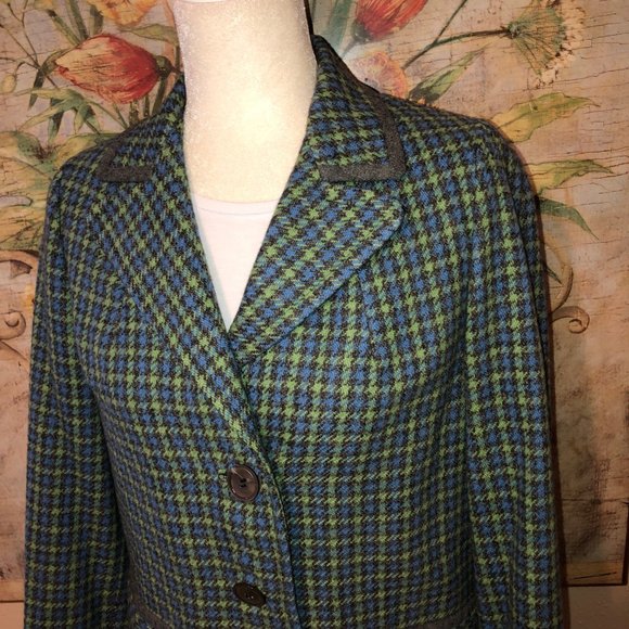 Sz M Ed Beehan's Tweed Shop Vintage 60’s 70’s Green Plaid Wool Jacket - Picture 5 of 16